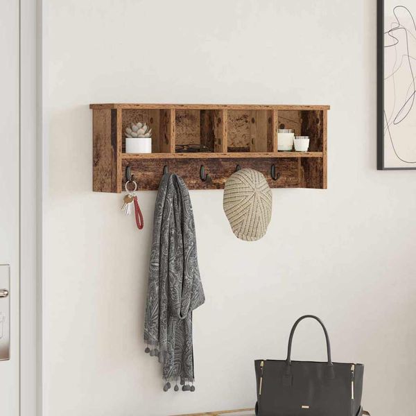 vidaXL Vešiak na stenu Staré drevo 75 x 16 x 26 cm Kompozitné drevo
