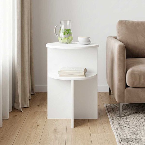 vidaXL Bočný stôl s úložiskom Biela Ø 39,5 x 55 cm Kompozitné drevo