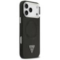 Guess Case Magsafe PU kožené puzdro s trojuholníkovým logom a strieborným kovovým rámom fotoaparátu pre iPhone 17 Pro Čierna