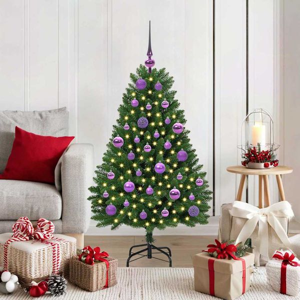 vidaXL Umelý vianočný stromček s 150 LED-i Zelená 120 cm PVC a kov
