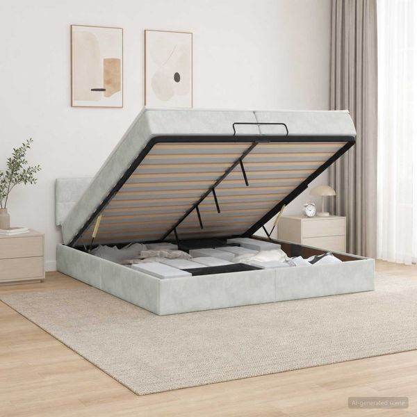 vidaXL Ottoman posteľ s matracom a LED Svetlosivá 200 x 200 cm Zamat