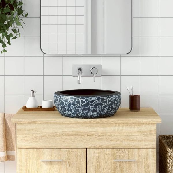 vidaXL Umývadlo na dosku čierno-modré okrúhle Φ41x14 cm keramické