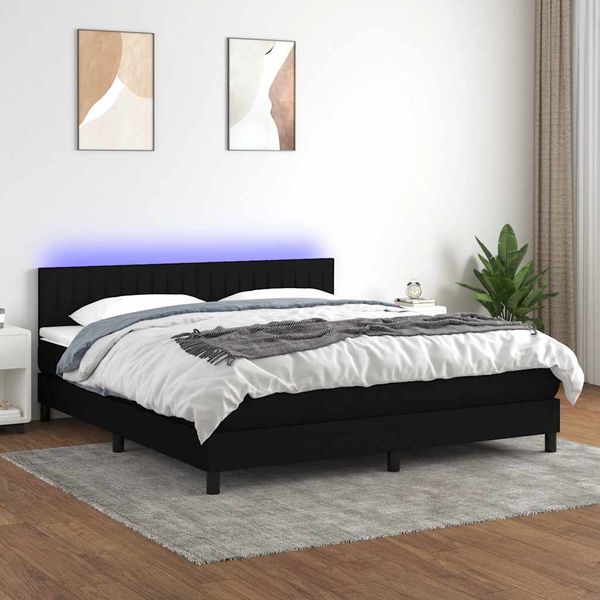 vidaXL Posteľ boxsping s matracom a LED čierna 180x200 cm látka