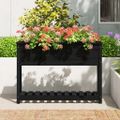 vidaXL Kvetináč s policou čierny 111,5x34,5x81 cm masívna borovica