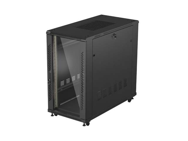 19'' Voľne stojúca racková skriňa 22U 600X1200 čierne sklenené dvere lanberg (ploché balenie)