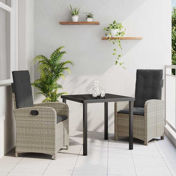 vidaXL Záhradný jedálenský set s vankúšom 3 pcs Svetlosivá polyratan