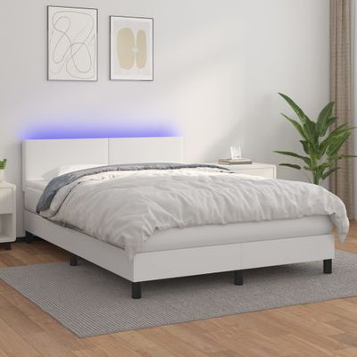 vidaXL Boxspring posteľ s matracom a LED biela 140x200 cm umelá koža