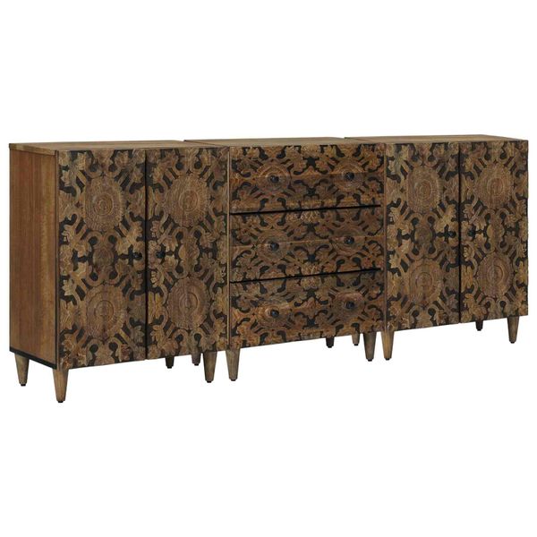 vidaXL Servírovacia skriňa 3 ks 60 x 33,5 x 75 cm Masívne mango drevo