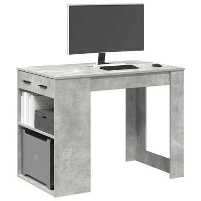vidaXL Stolík so zásuvkou a policou betónovo sivé 102x62x77,5 cm