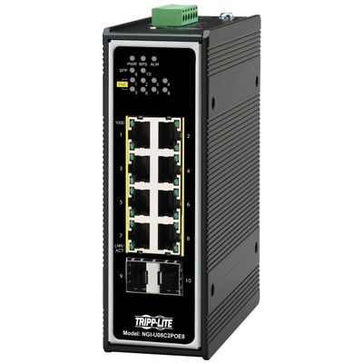 Prepínač 8x zdroj Unmanaged Ethernet Switch, 10/100/1000Mb/s, 2GbE SFP, PoE+ 30W, -40° až +75°C, DIN