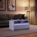 vidaXL Konferenčný stolík s LED, biely, kompozitné drevo