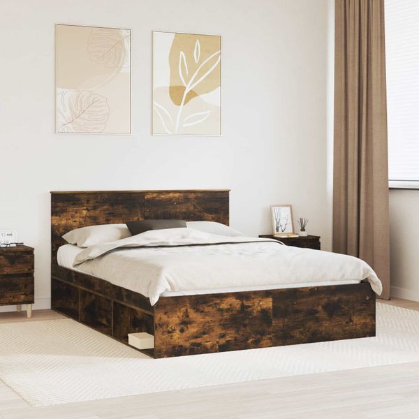 vidaXL Rám postele Dymová dub 150 x 200 cm Masívne borovicové drevo