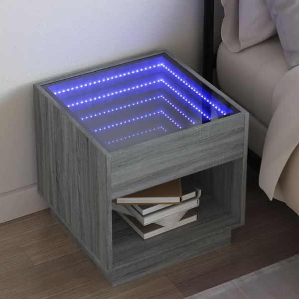 vidaXL Konferenčný stolík s nekonečnými LED sivý sonoma 50x50x50 cm