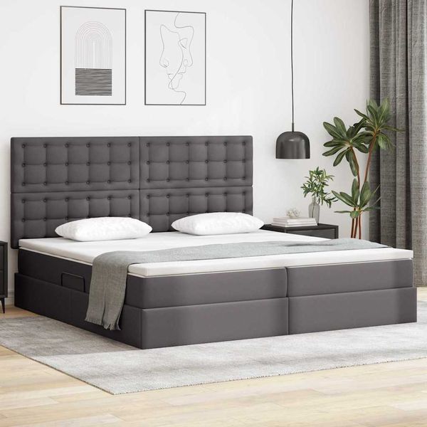 vidaXL Úložná posteľ s čelnou doskou Sivá 200 x 200 cm Umelá koža