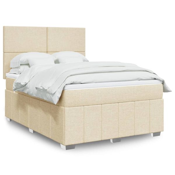 vidaXL Posteľný rám boxspring s matracom krémový 140x200 cm látka