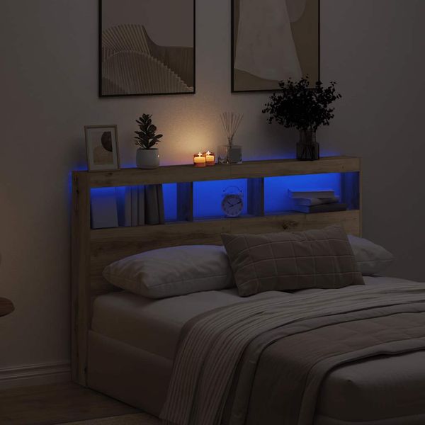 vidaXL Skrinka na čelo postele s LED dub artisan 160x17x102 cm