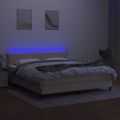 vidaXL Posteľ boxsping s matracom a LED krémová 160x200 cm látka