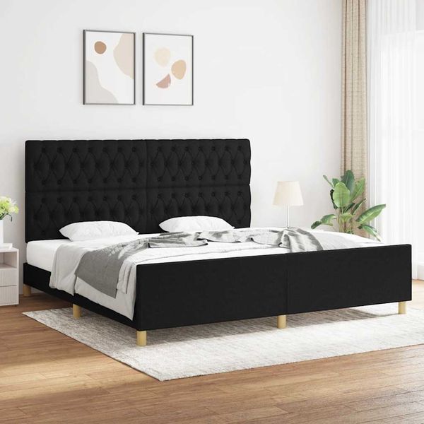 vidaXL Posteľný rám s čelom čierny 200x200 cm látka