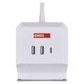 Prodlužovací kabel EMOS P0212CQ - kostka 2 m / 2 zásuvky / biely / 2×USB-A + 1×USB-C+Qi / 1,5 mm2