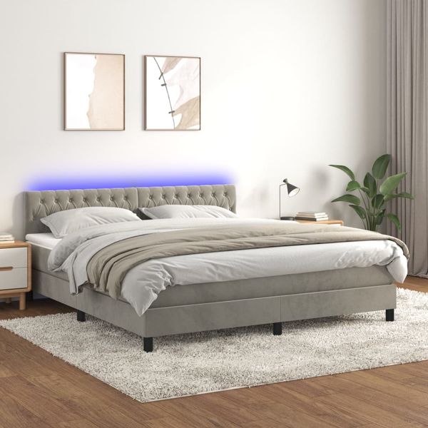 vidaXL Posteľ boxsping s matracom a LED bledosivá 160x200 cm zamat