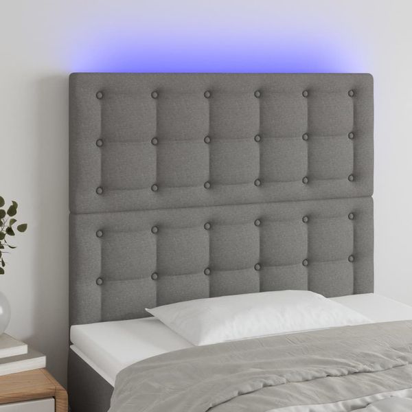 vidaXL Čelo postele s LED tmavosivé 90x5x118/128 cm látka