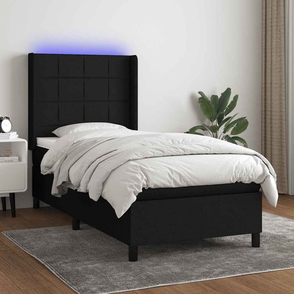 vidaXL Posteľ boxsping s matracom a LED čierna 90x190 cm látka