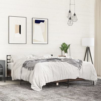 vidaXL Posteľný rám hnedý dub 160x200 cm kompozitné masív a kov