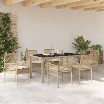 vidaXL Záhradný jedálenský set 7 pcs Béžová polyratan