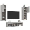 vidaXL 5-dielne TV nástenné skrinky s LED sivé sonoma kompozitné drevo