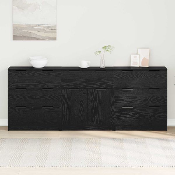 vidaXL Servírovacia skriňa 3 pcs Čierny dub 181 x 30 x 70 cm