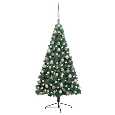 vidaXL Osvetlený umelý polovičný vianočný stromček+gule, zelený 120 cm