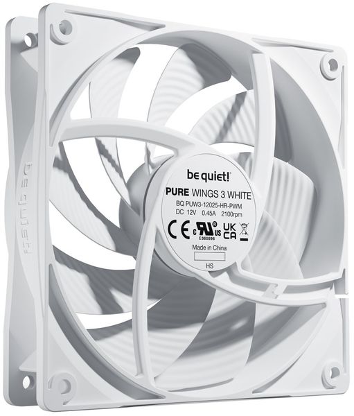 Be quiet! / ventilátor Pure Wings 3 / 120mm / PWM / high-speed / 4-pin / 30,9dBA / biely Ventilátor, 120mm, Rifle ložisko, 4pin PWM, 30,9dBA, výška 25mm, biely
