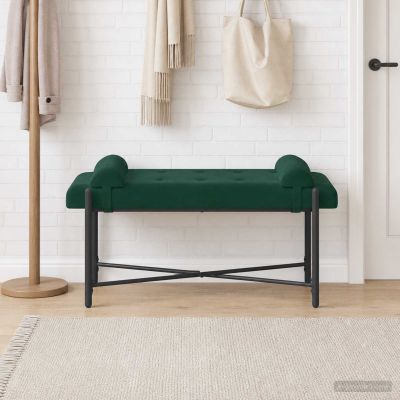 vidaXL Lavica s gombíkmi a vankúšmi Tmavozelená 110 x 40 x 46 cm Zamat