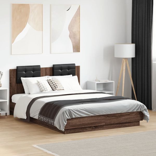vidaXL Posteľný rám s čelom hnedý dub 135x190 cm kompozitné drevo