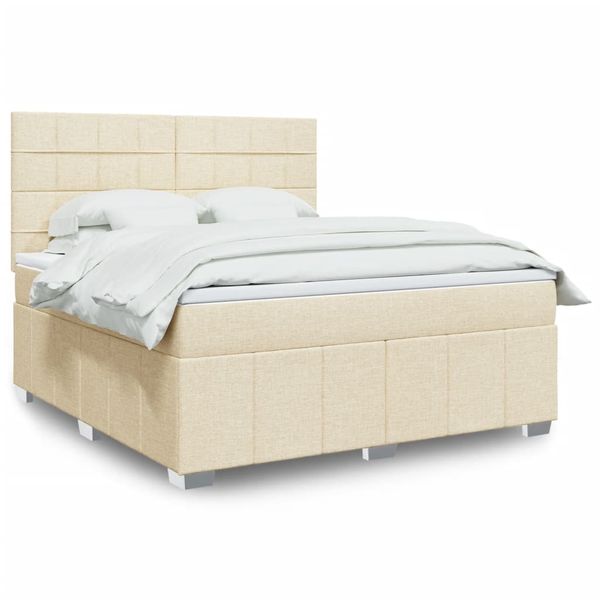 vidaXL Posteľný rám boxspring s matracom krémový 180x200 cm látka