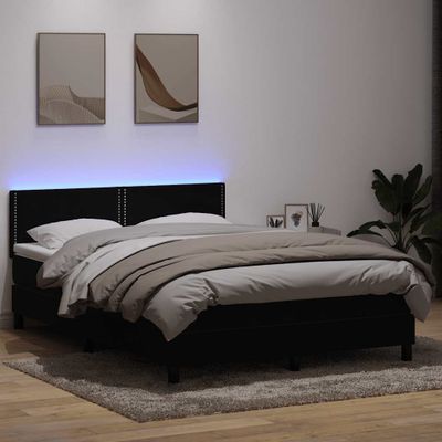 vidaXL Posteľný rám boxspring s matracom a LED čierny 160x210 cm zamat