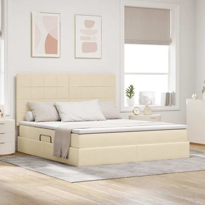vidaXL Postel s úložným prostorem a matrací Krémová 180 x 200 cm látka