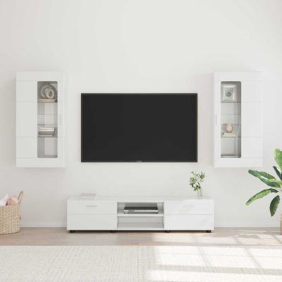 vidaXL Zostava TV skriniek so zásuvkou FLORIN 3 pcs Vysoký lesk bielej
