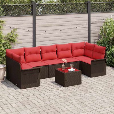 vidaXL Súprava záhradných pohoviek 8 pcs Beige a Červená polyratan