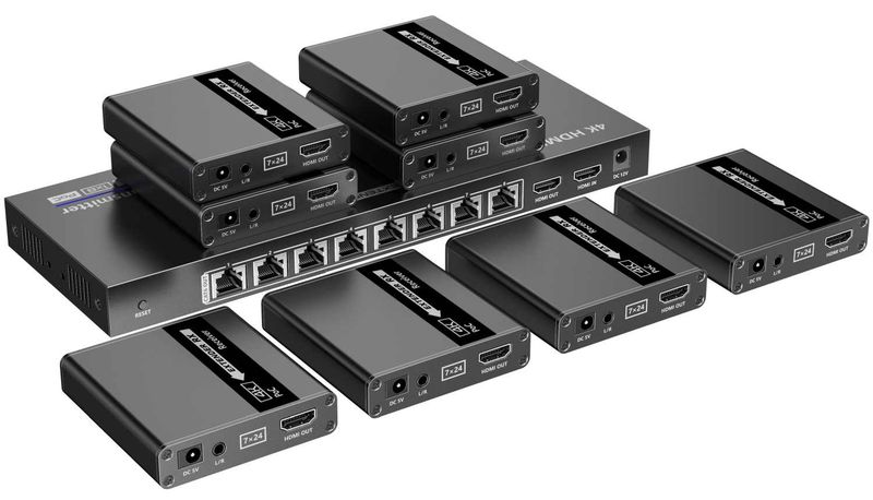 HDMI 1-8 splitter+extender po CAT6/6a/7, 4k až 70m