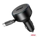 Nabíjačka do auta výsuvná C kábel + USB C port 12/24V 60W AMiO-04368