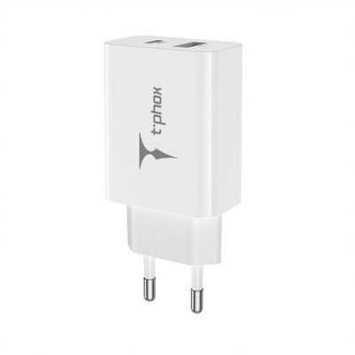 Wall charger t-phox speedy usb-c 20W + usb 18W qc 3.0 white