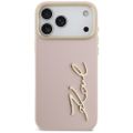 Puzdro Karl Lagerfeld z PU kože s logom Karl script a kovovými tlačidlami fotoaparátu pre iPhone 17 Pro Max ružová