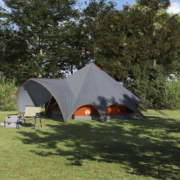 vidaXL Teepee stan pre 5 osôb Šedá a oranžová 415 x 415 x 247 cm