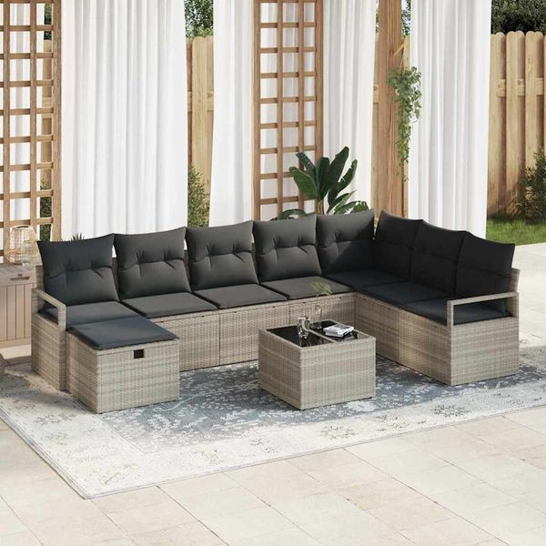 vidaXL Sada pohoviek s vankúšom s úložiskom 9 pcs Svetlosivá polyratan