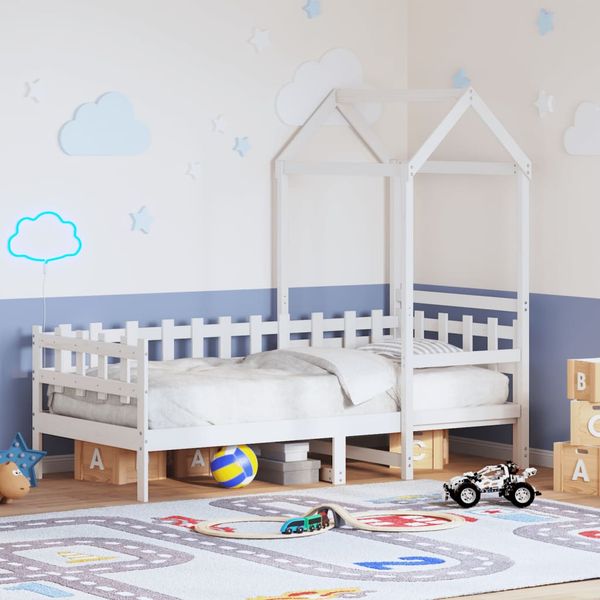 vidaXL Denná posteľ so strieškou biela 80x200 cm borovicový masív