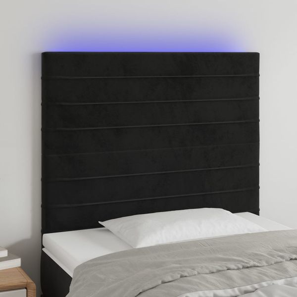 vidaXL Čelo postele s LED čierne 80x5x118/128 cm zamat