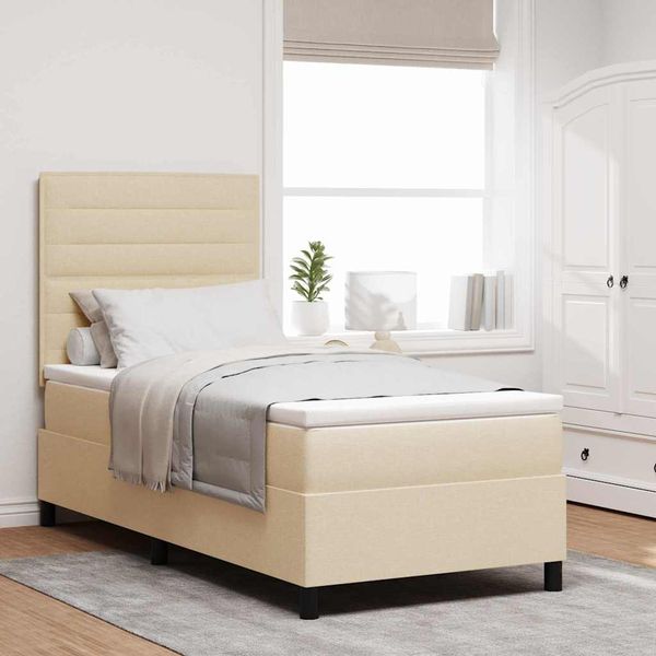 vidaXL Posteľ s pružinovým rámom s matracmi Krémová 100 x 200 cm látka