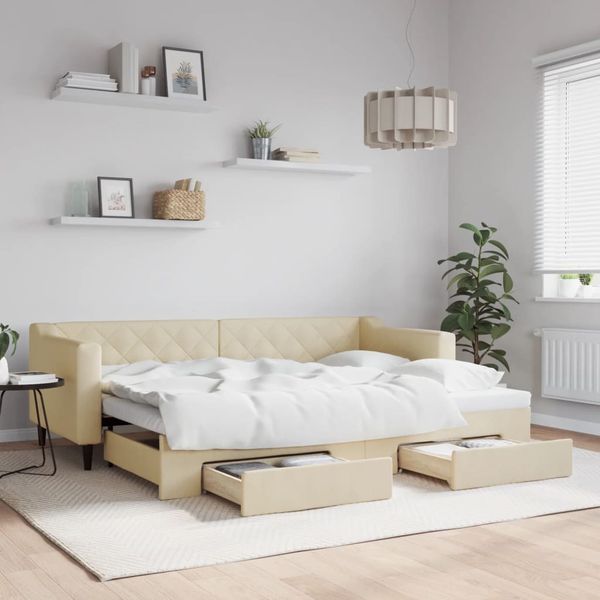 vidaXL Rozkladacia denná posteľ so zásuvkami krémová 80x200 cm látka