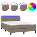 vidaXL Posteľ boxsping s matracom a LED sivohnedá 140x200 cm látka
